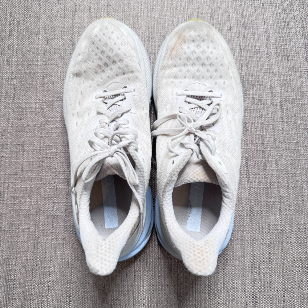Hoka Clifton 8 Womens Running Shoes White Cream Yellow Low Top Sneakers